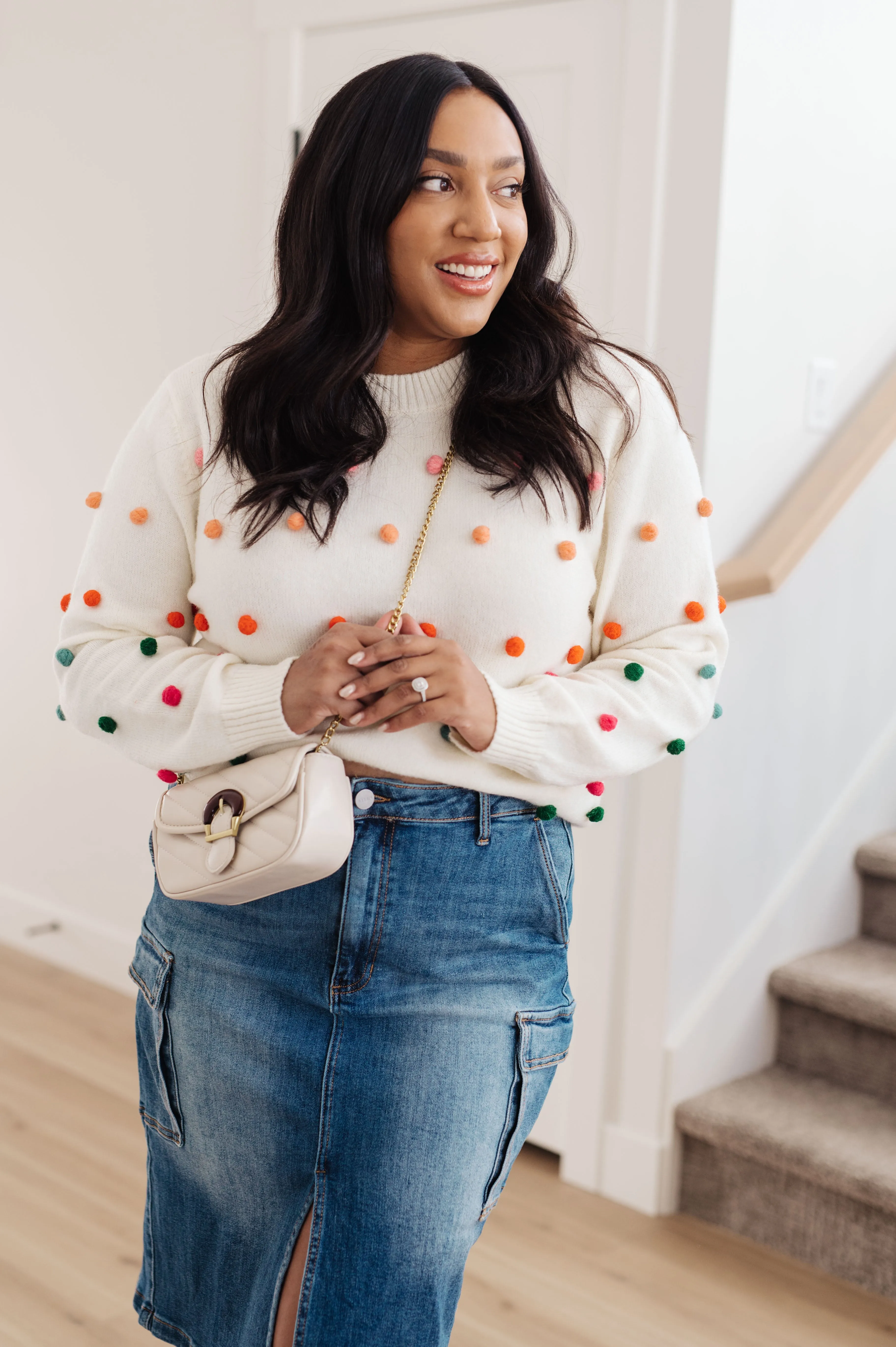 Hazel Blues® |  Candy Buttons Pom Detail Sweater