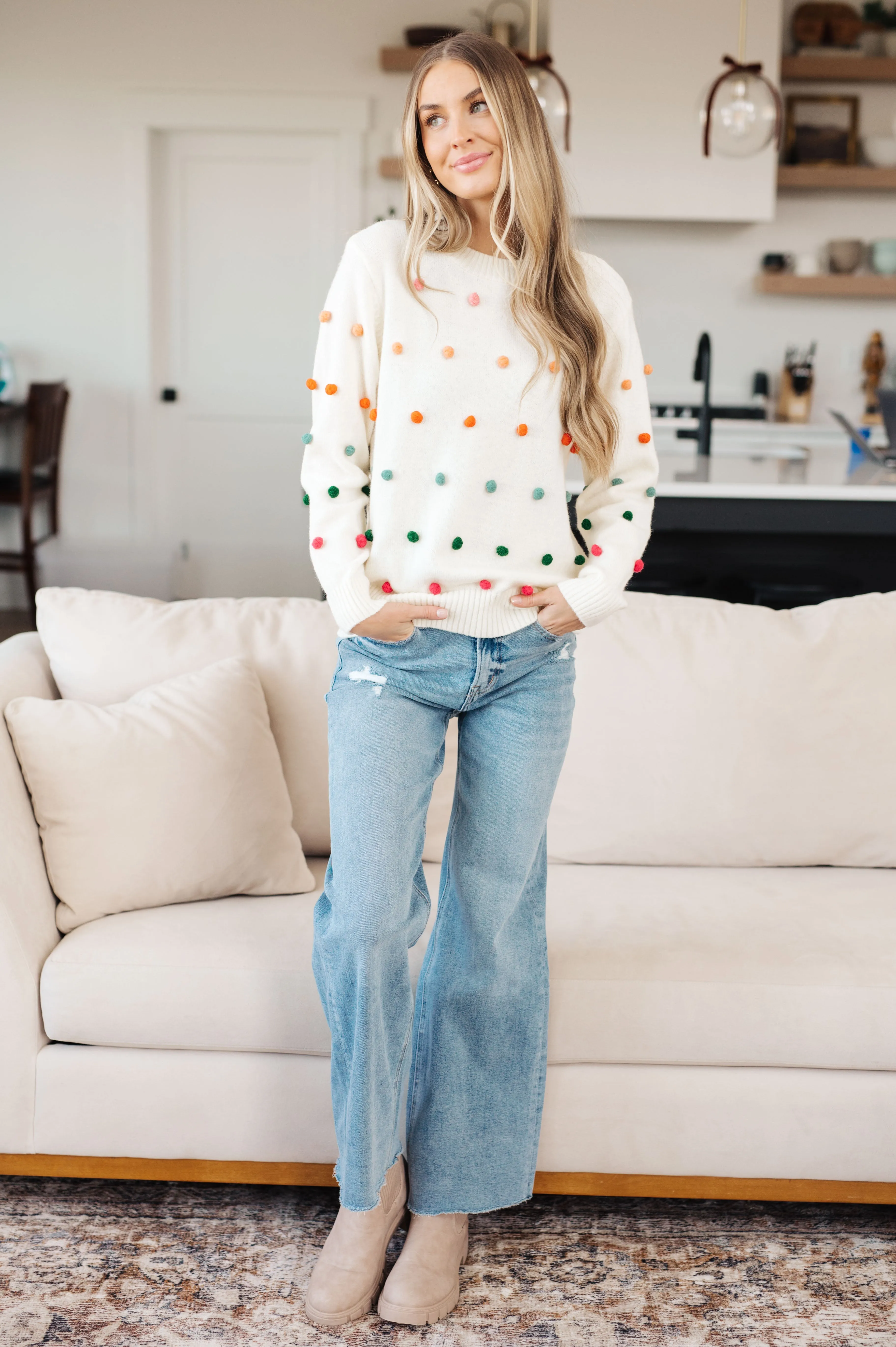 Hazel Blues® |  Candy Buttons Pom Detail Sweater