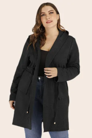 Hazel Blues® | Drawstring Waist Hooded Cardigan with Pockets