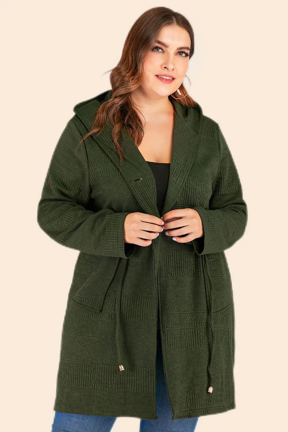 Hazel Blues® | Drawstring Waist Hooded Cardigan with Pockets