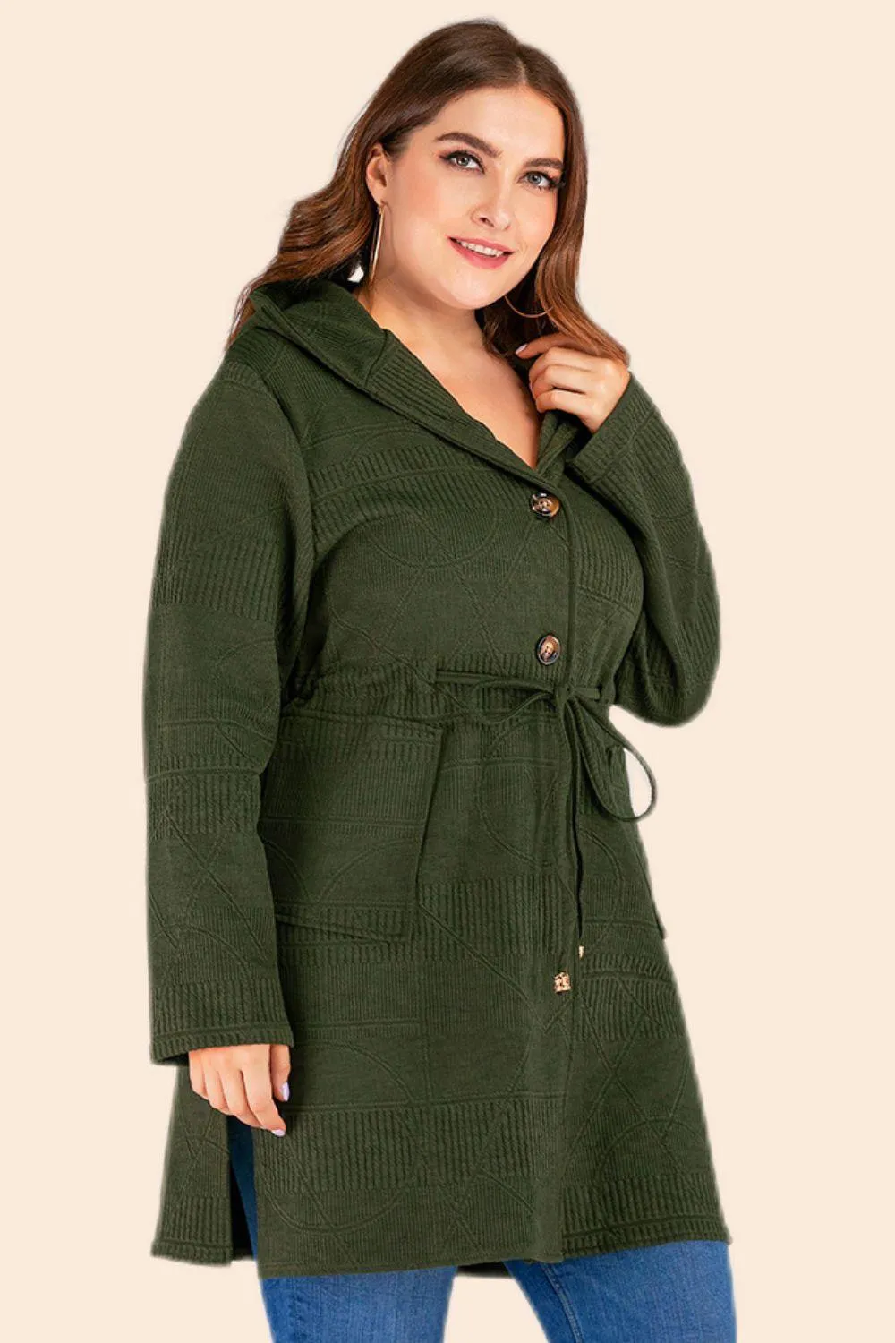 Hazel Blues® | Drawstring Waist Hooded Cardigan with Pockets