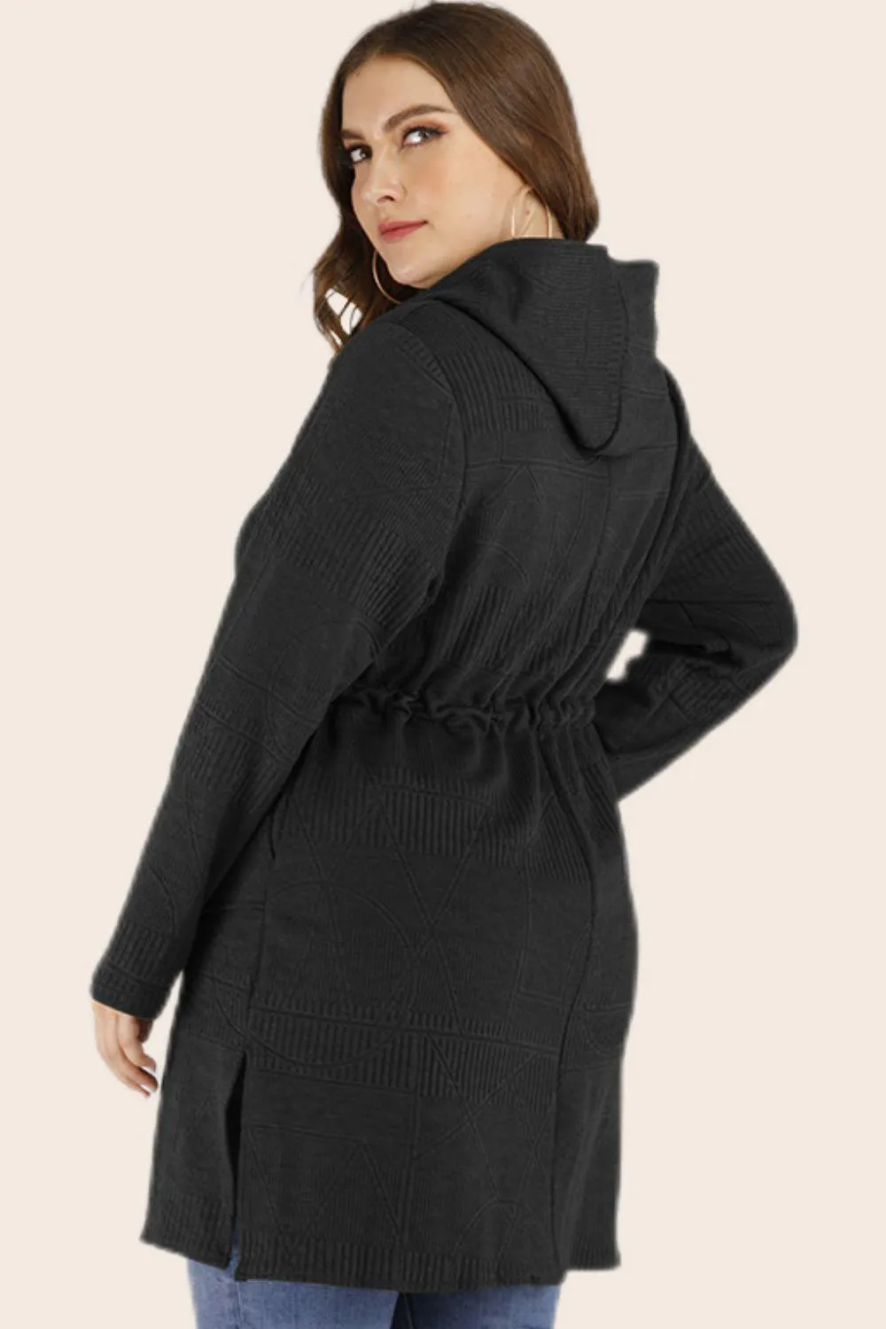 Hazel Blues® | Drawstring Waist Hooded Cardigan with Pockets