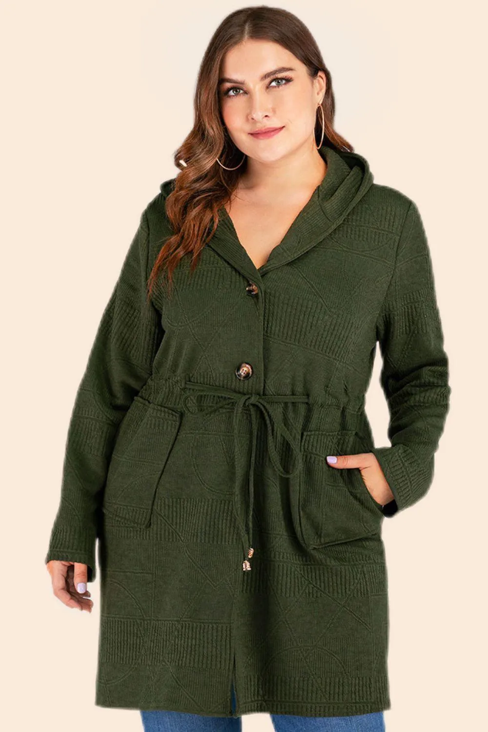 Hazel Blues® | Drawstring Waist Hooded Cardigan with Pockets