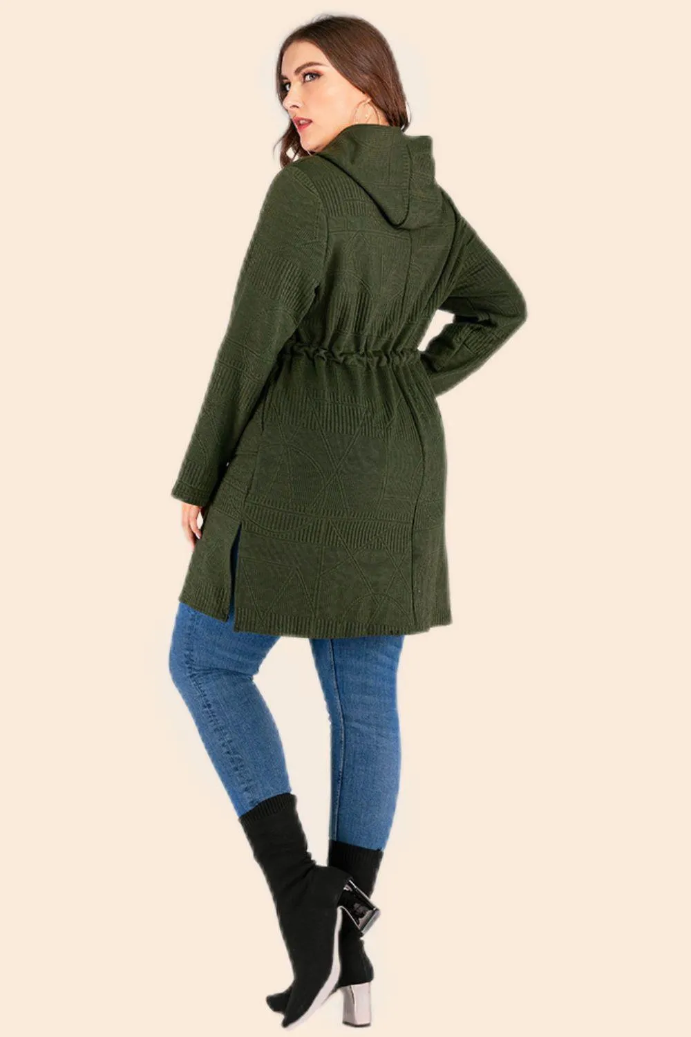 Hazel Blues® | Drawstring Waist Hooded Cardigan with Pockets