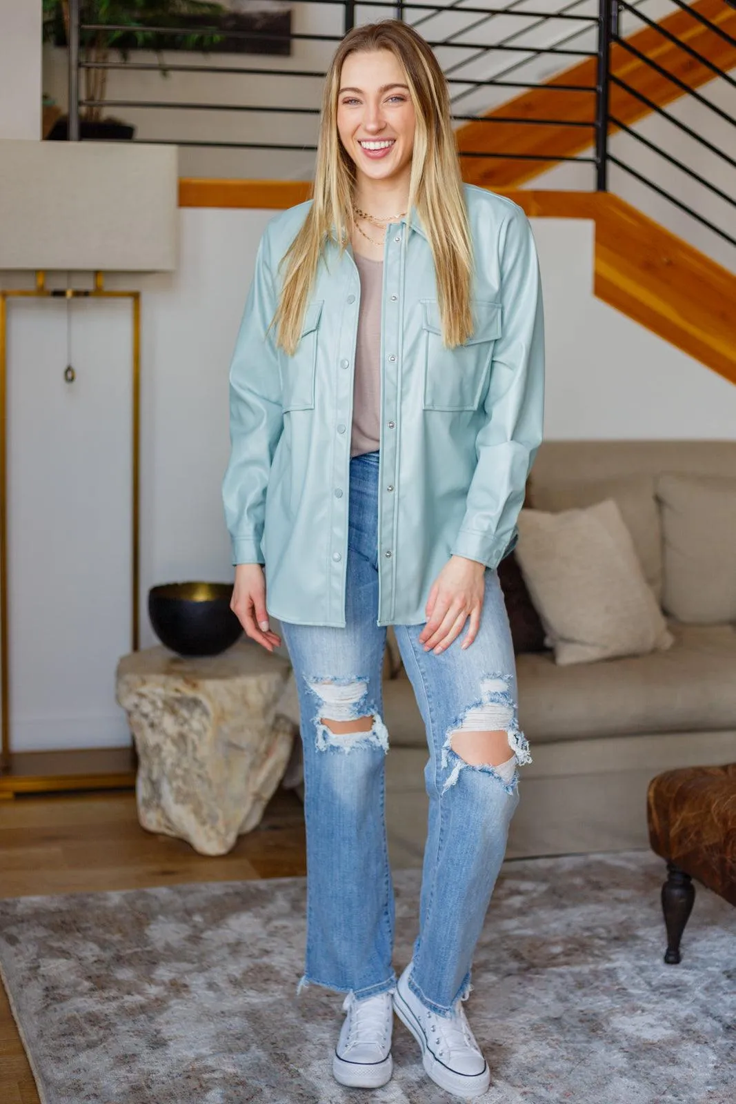 Hazel Blues® | Endlessly Longing Faux Leather Shacket