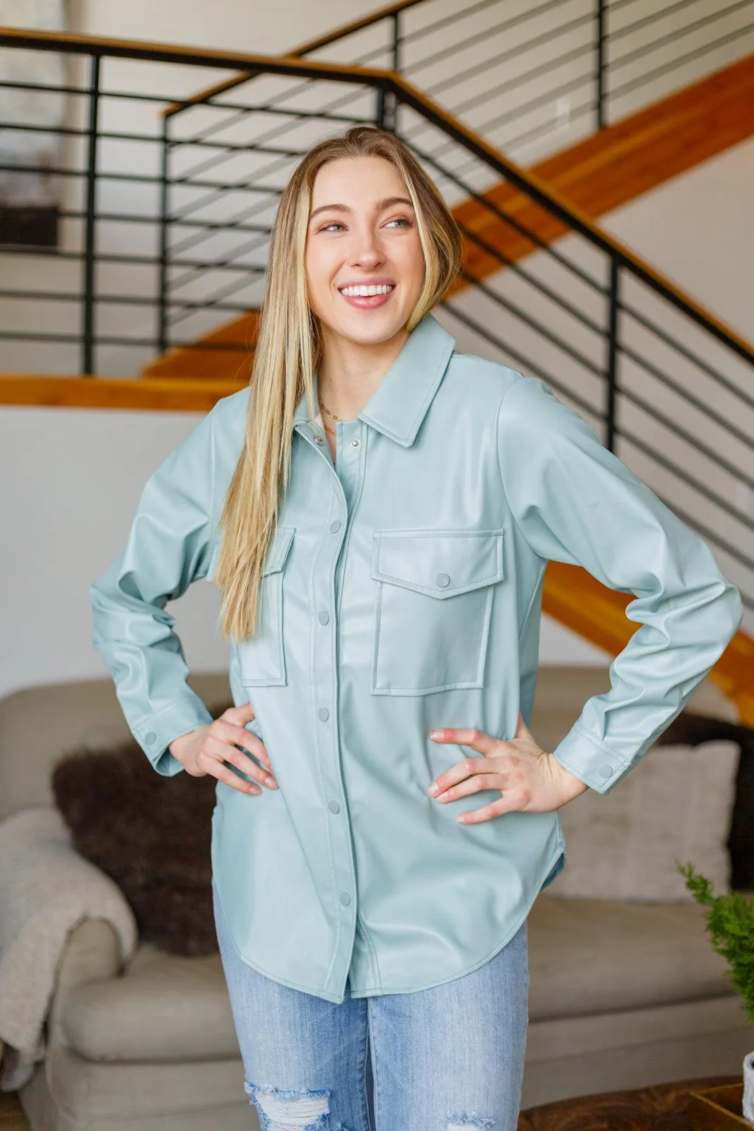 Hazel Blues® | Endlessly Longing Faux Leather Shacket
