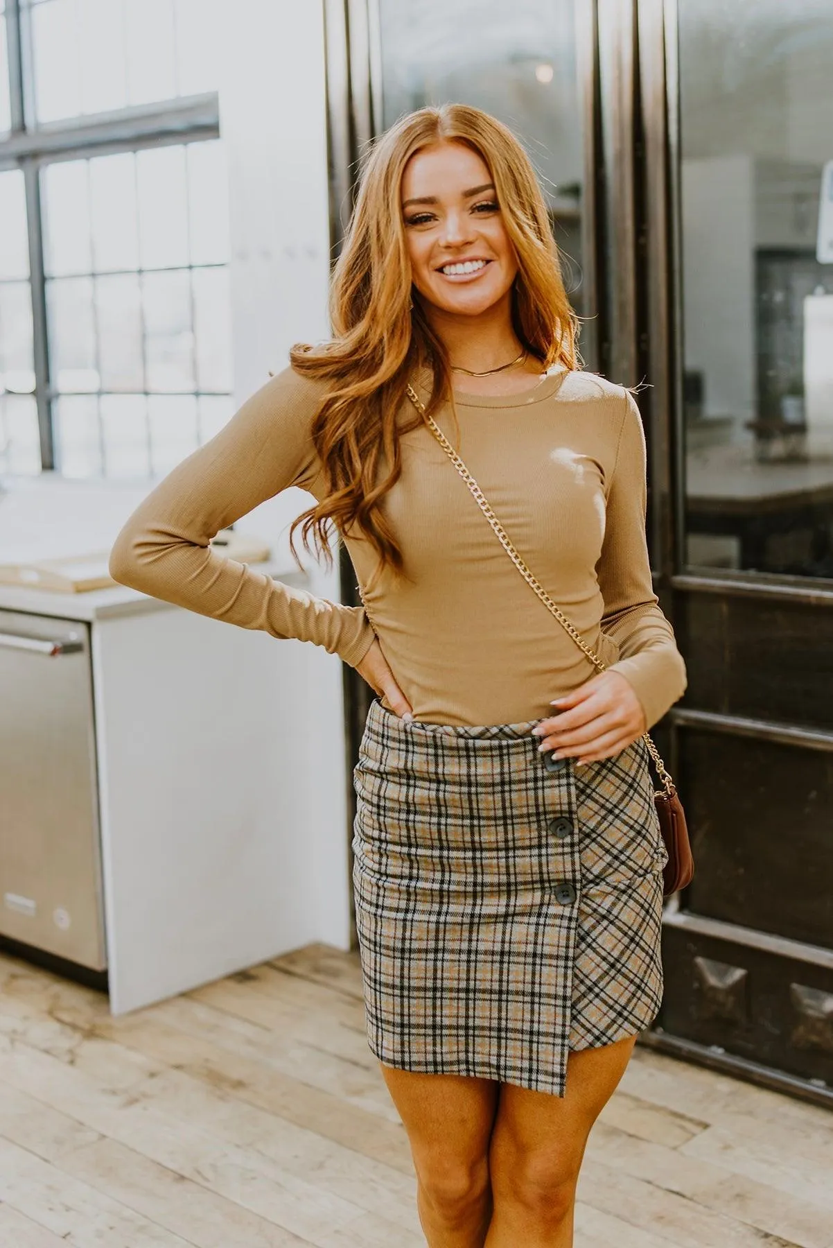 Hazel Blues® | Hold Me Tight Ribbed Long Sleeve Top In Tan