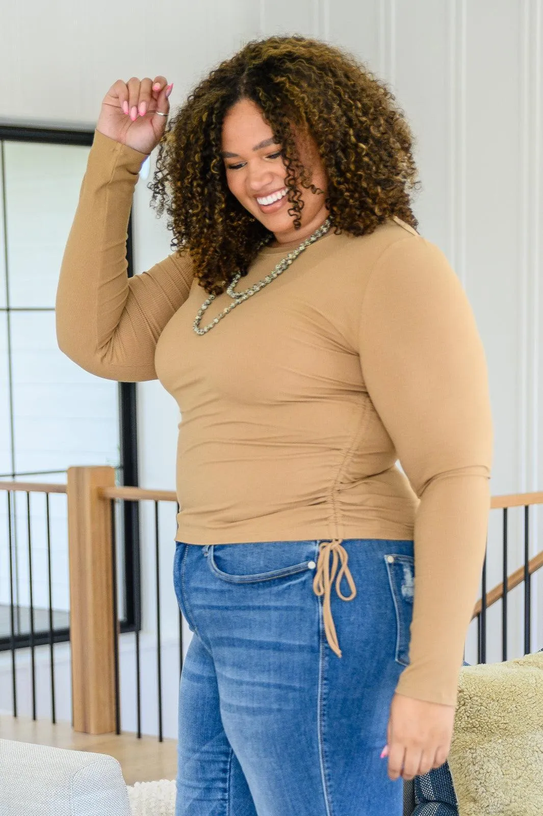 Hazel Blues® | Hold Me Tight Ribbed Long Sleeve Top In Tan