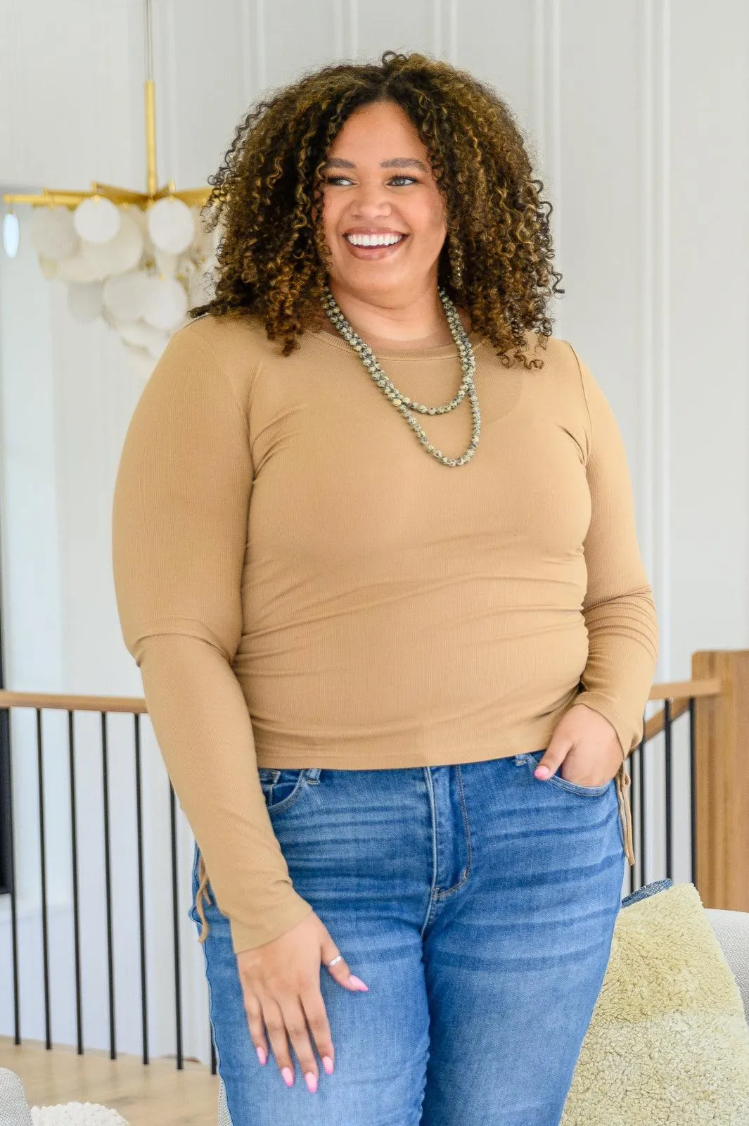 Hazel Blues® | Hold Me Tight Ribbed Long Sleeve Top In Tan