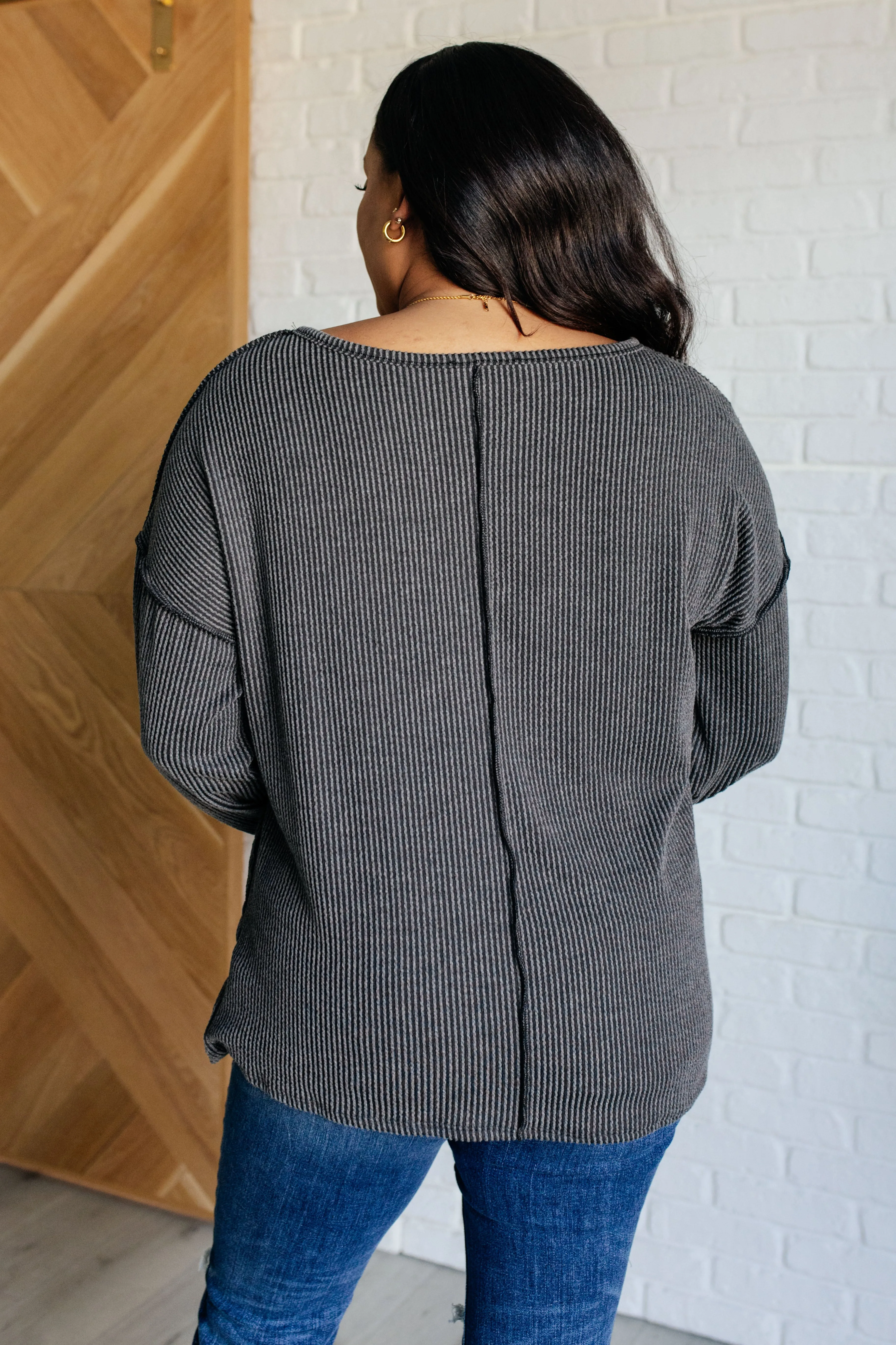 Hazel Blues® |  Kinda Sorta Ribbed Top in Charcoal