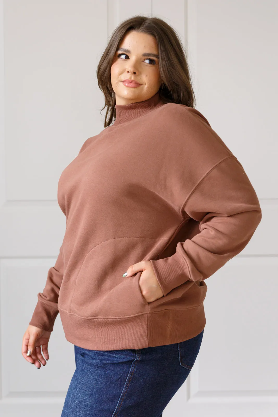 Hazel Blues® |  Make No Mistake Mock Neck Pullover in Cocoa