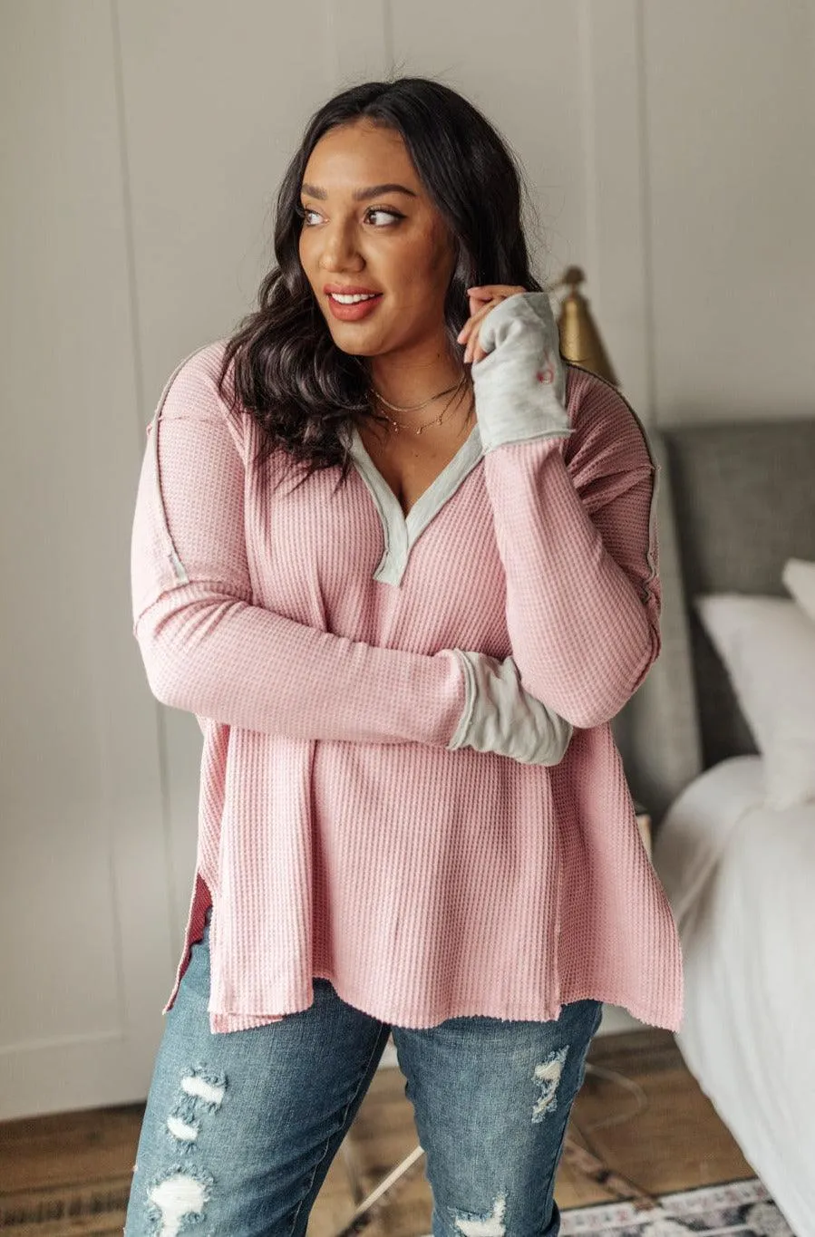 Hazel Blues® | Mia Waffle Knit Long Sleeve In Pink