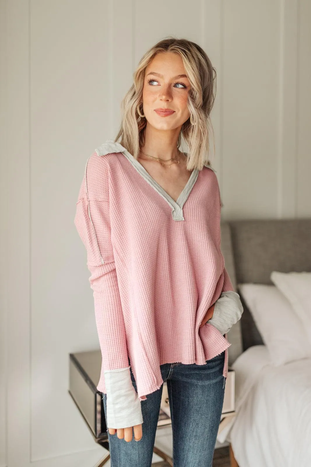 Hazel Blues® | Mia Waffle Knit Long Sleeve In Pink