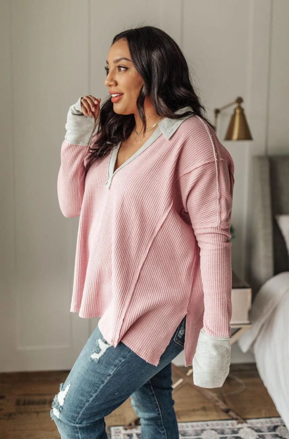 Hazel Blues® | Mia Waffle Knit Long Sleeve In Pink