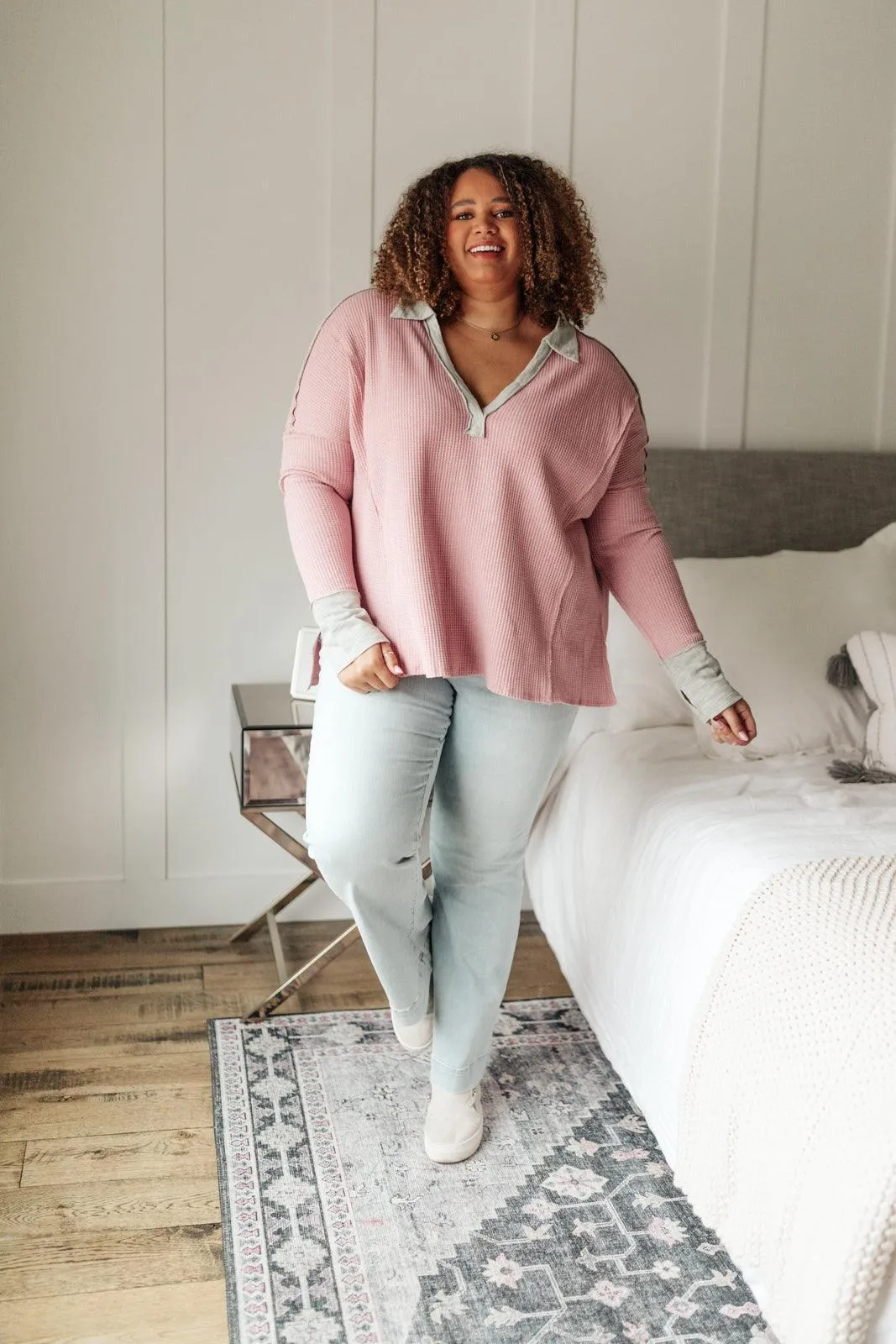 Hazel Blues® | Mia Waffle Knit Long Sleeve In Pink