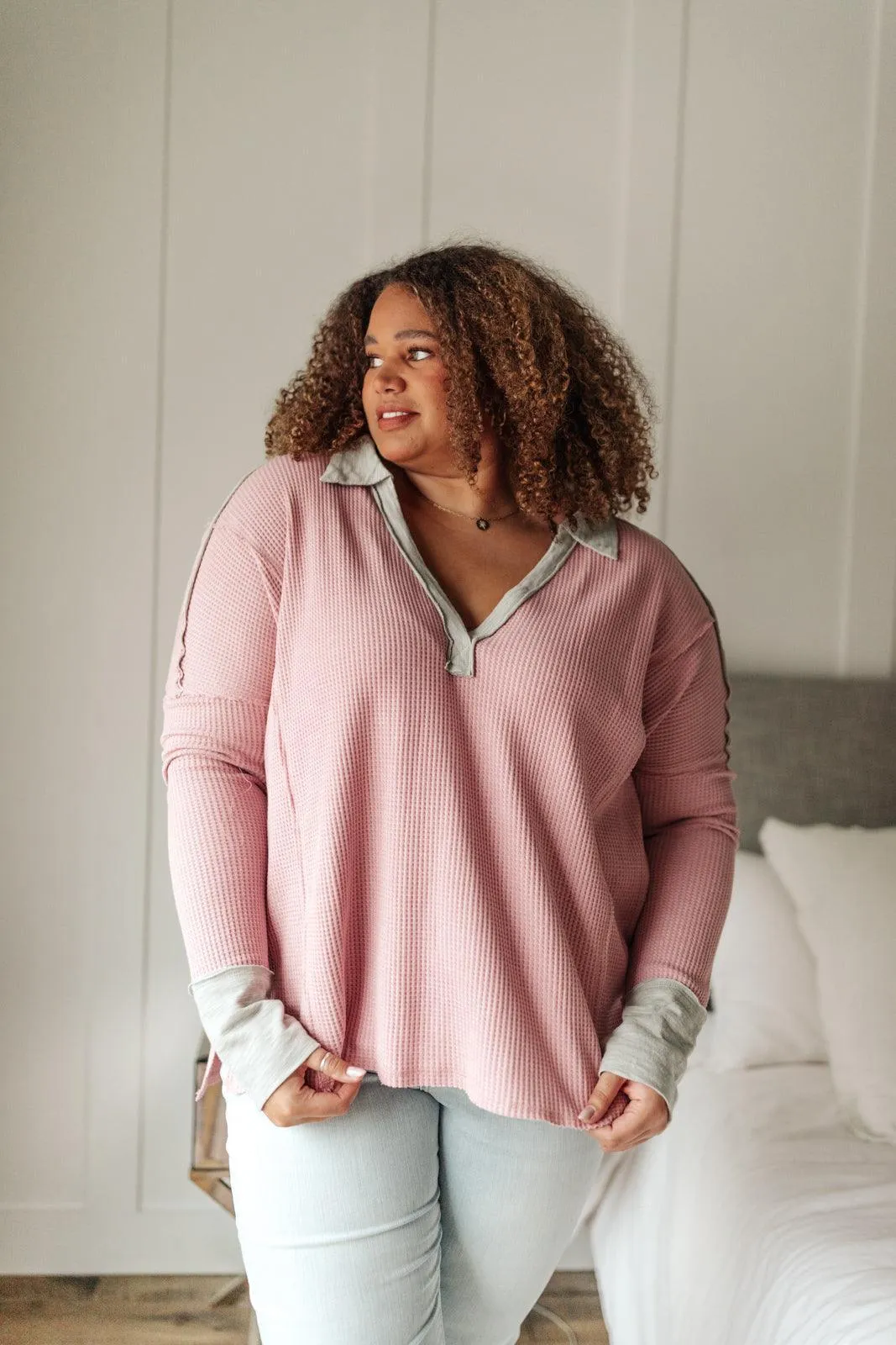 Hazel Blues® | Mia Waffle Knit Long Sleeve In Pink