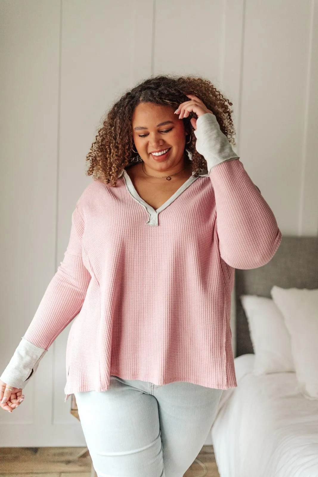 Hazel Blues® | Mia Waffle Knit Long Sleeve In Pink