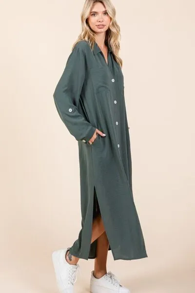 Hazel Blues® |  Mittoshop Airflow V-Neck Long Sleeve Button Down Maxi Dress