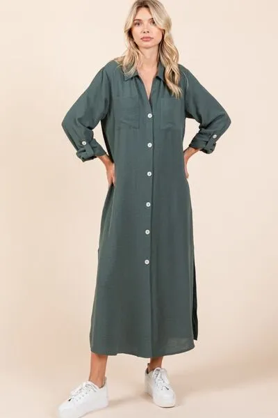 Hazel Blues® |  Mittoshop Airflow V-Neck Long Sleeve Button Down Maxi Dress