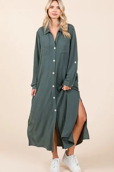 Hazel Blues® |  Mittoshop Airflow V-Neck Long Sleeve Button Down Maxi Dress