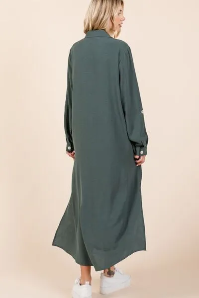 Hazel Blues® |  Mittoshop Airflow V-Neck Long Sleeve Button Down Maxi Dress