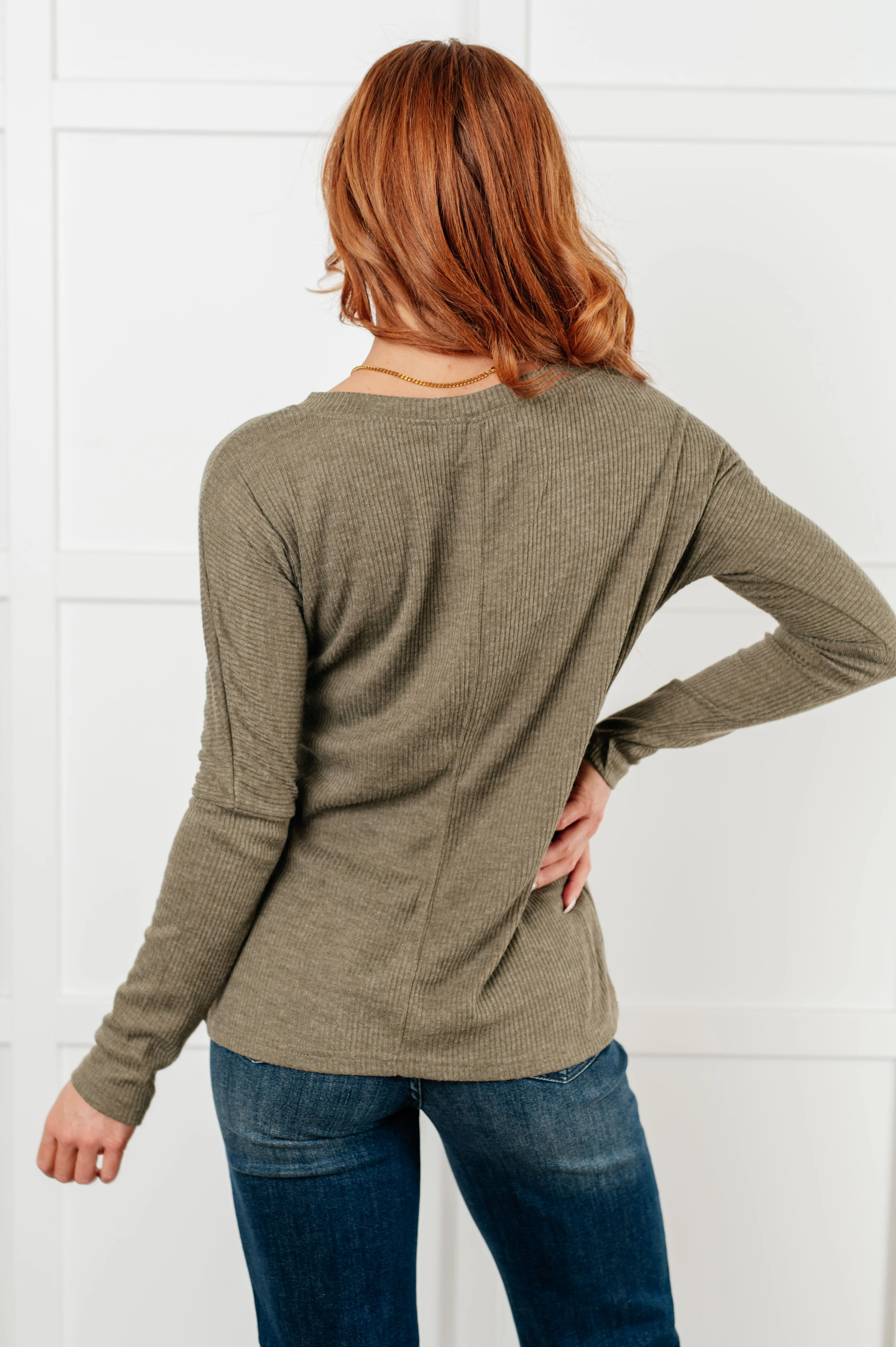 Hazel Blues® |  On a Roll Ribbed Knit V Neck Long Sleeve Top