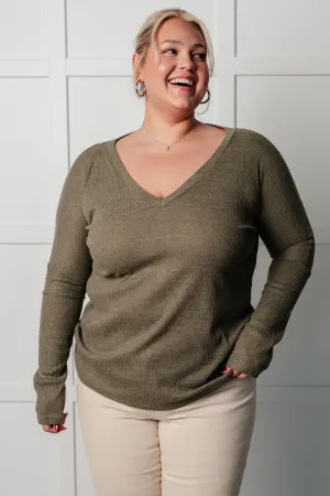 Hazel Blues® |  On a Roll Ribbed Knit V Neck Long Sleeve Top