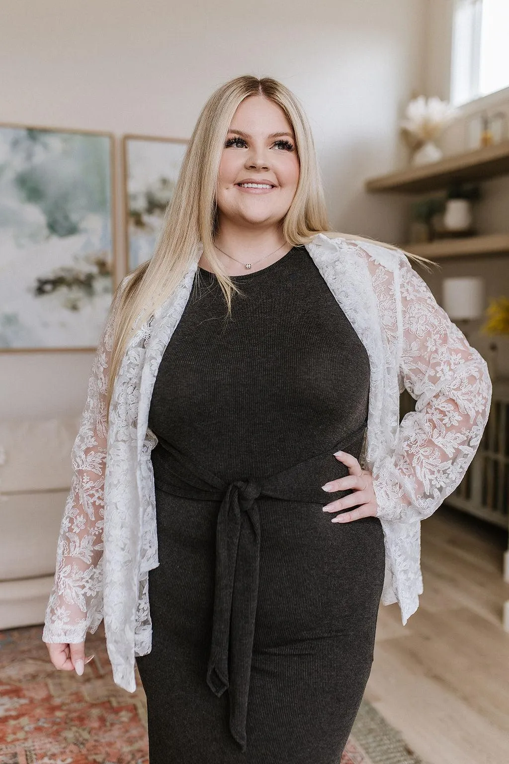 Hazel Blues® |  Out on the Town Tie Detail Midi Dress in Charcoal
