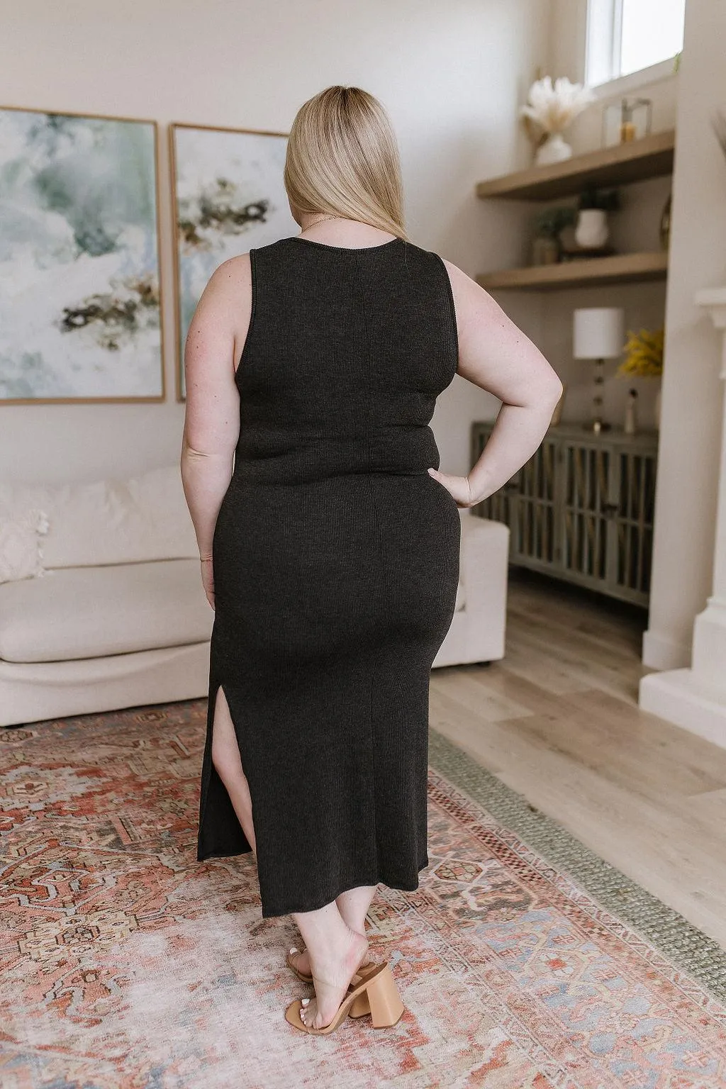Hazel Blues® |  Out on the Town Tie Detail Midi Dress in Charcoal
