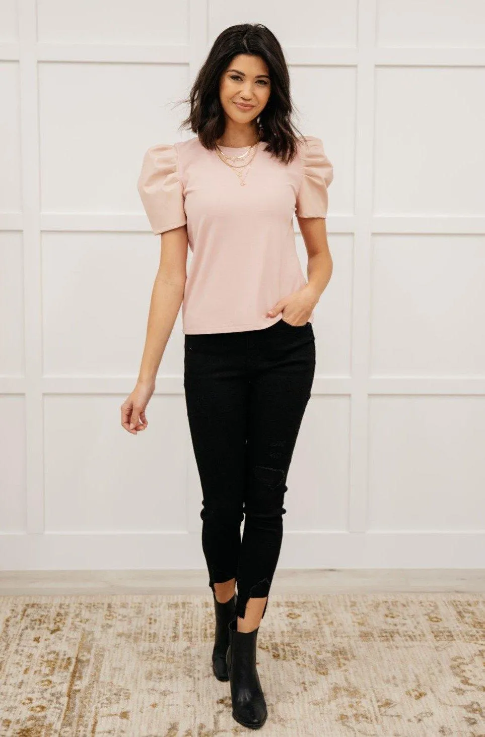Hazel Blues® | Rock On Puff Sleeve Top in Blush
