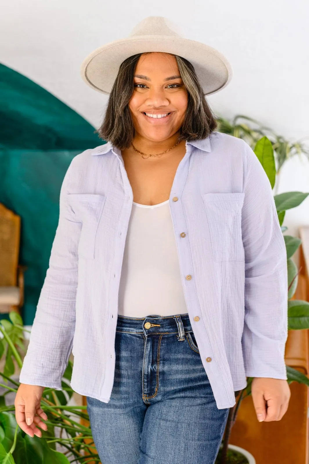 Hazel Blues® | Skies The Limit Button Up in Lavender Blue