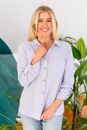 Hazel Blues® | Skies The Limit Button Up in Lavender Blue