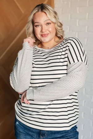 Hazel Blues® |  Super Clever Patchwork Striped Top in Ivory
