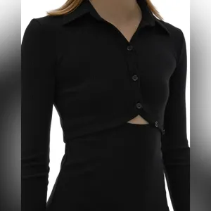 Helmet Lang cut out Top black ribbed SZ M