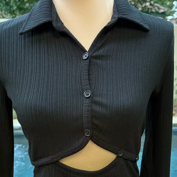Helmet Lang cut out Top black ribbed SZ M