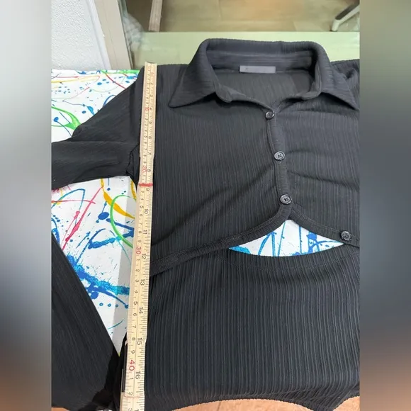 Helmet Lang cut out Top black ribbed SZ M