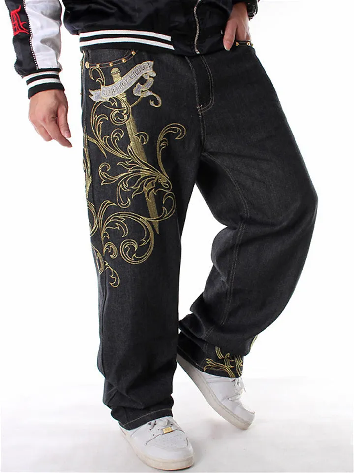 Hip Hop Oversized Embroidery Jeans for Men