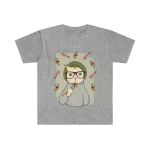 HIPSTER CAT <br>WITH SUSHI <br>men's fitted <br>short sleeve tee