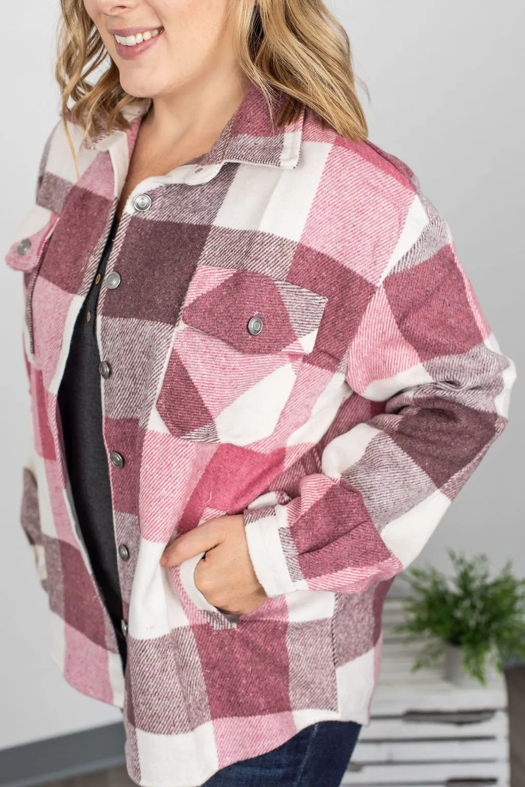 Holly Plaid Shacket - Raspberry Plaid