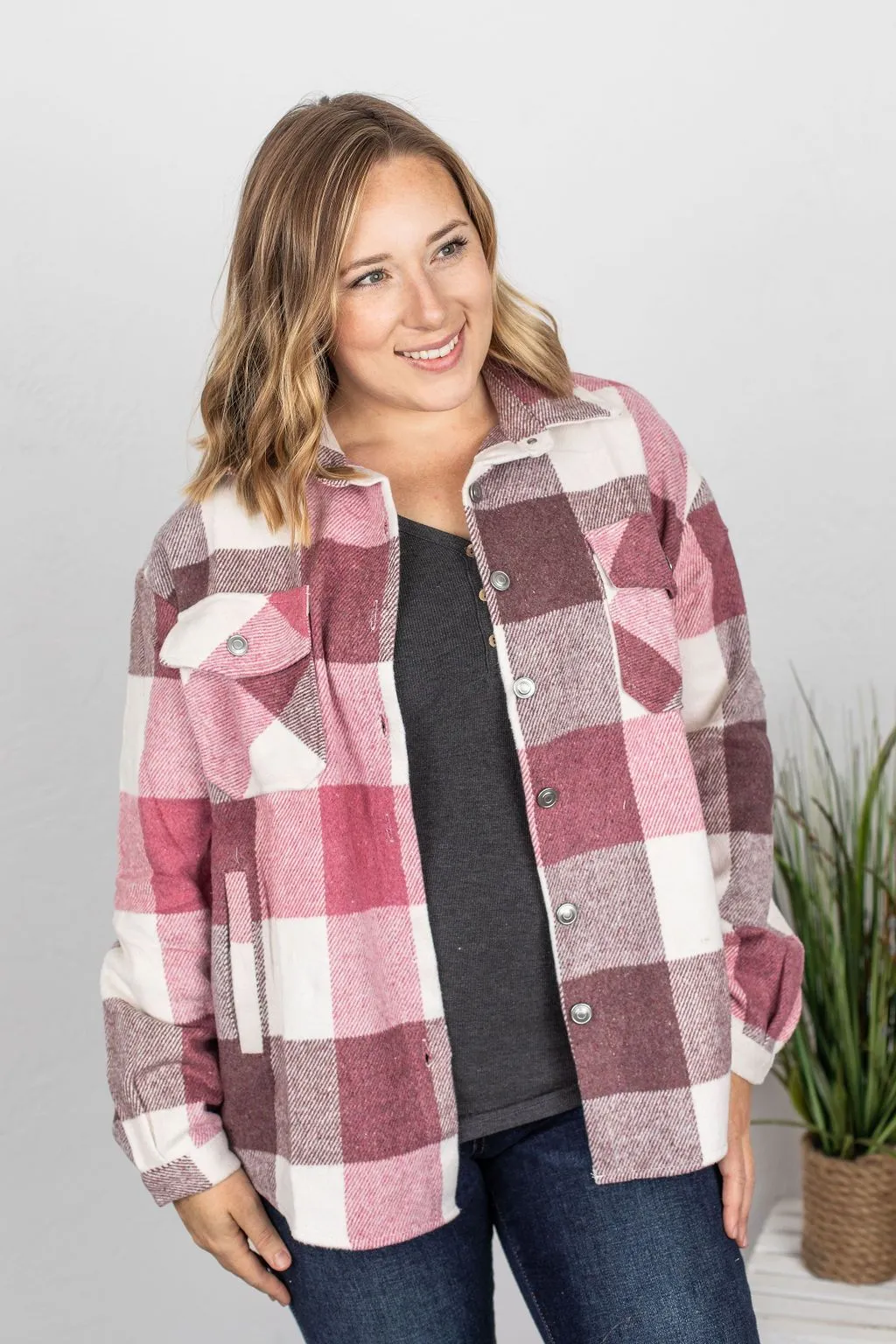 Holly Plaid Shacket - Raspberry Plaid