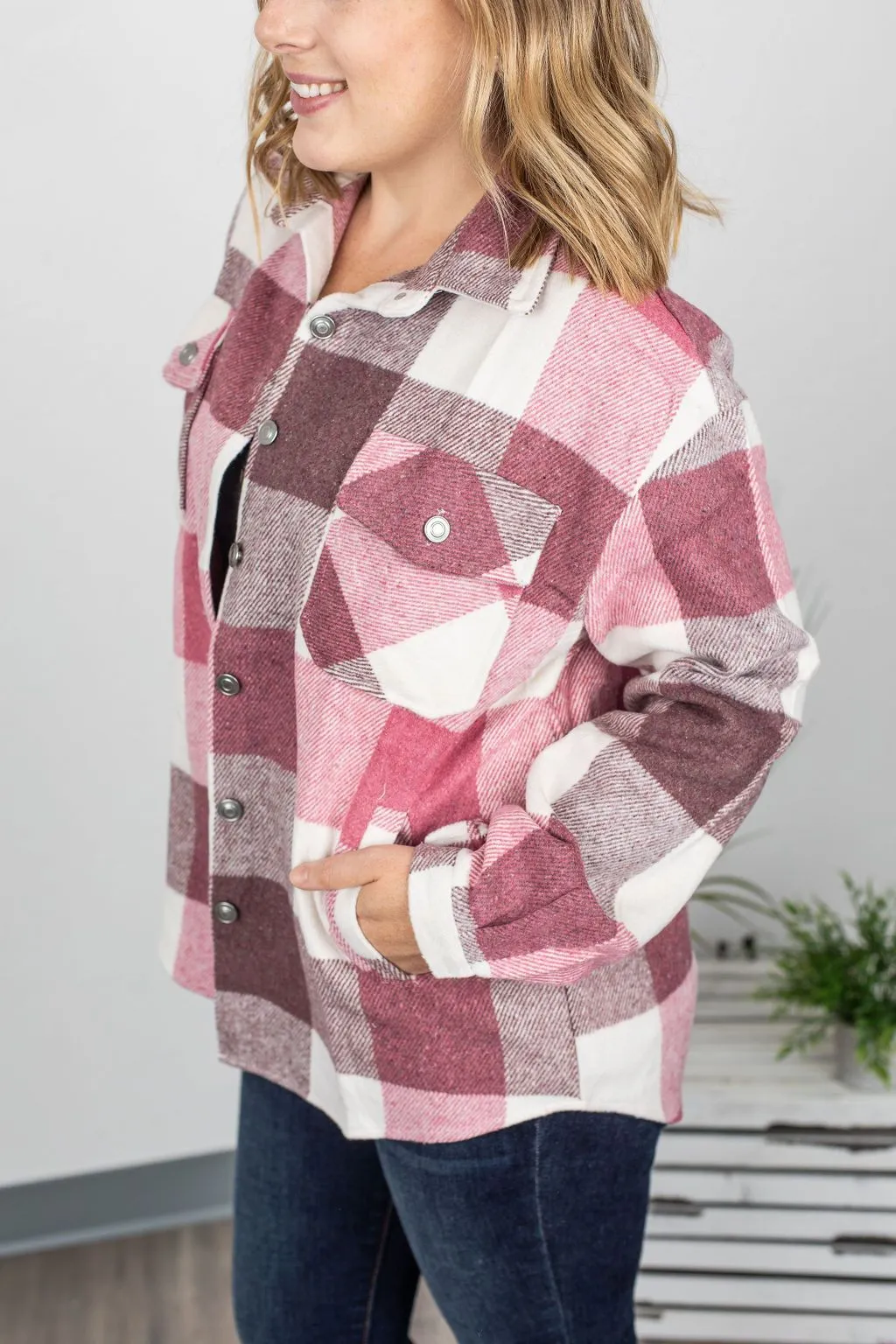 Holly Plaid Shacket - Raspberry Plaid