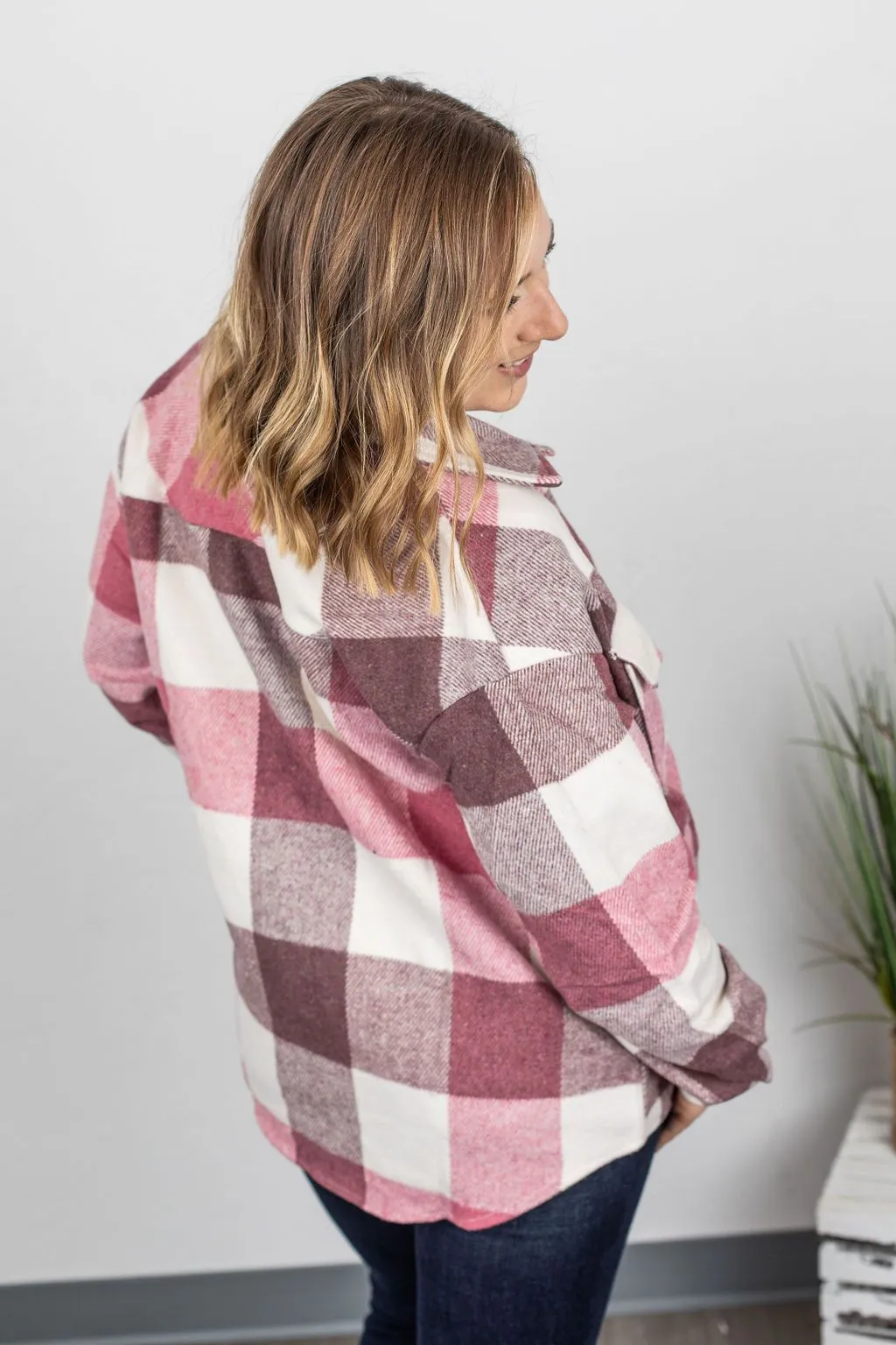 Holly Plaid Shacket - Raspberry Plaid
