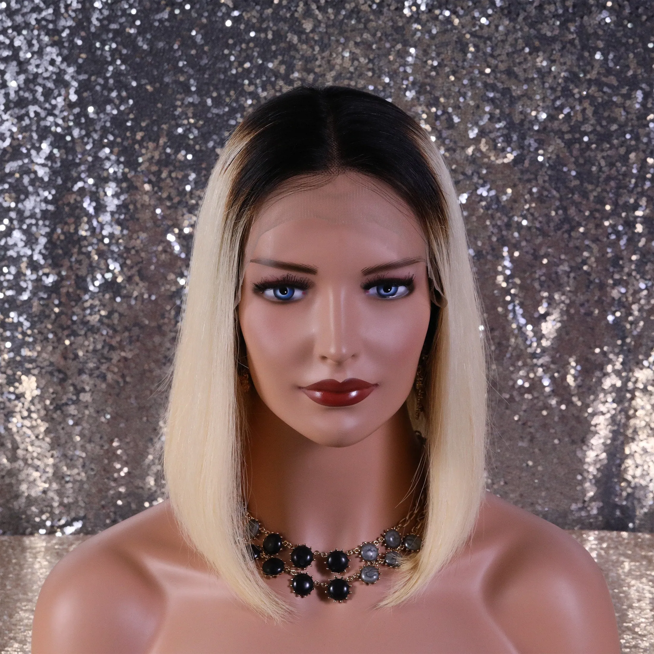 Human Hair Lace Front Wigs 1B#613 T-part Original Hair Ombre BOB Wig