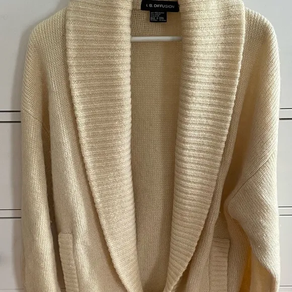 I.B. Diffusion cream wool mohair blend oversized chunky shawl collar cardigan S