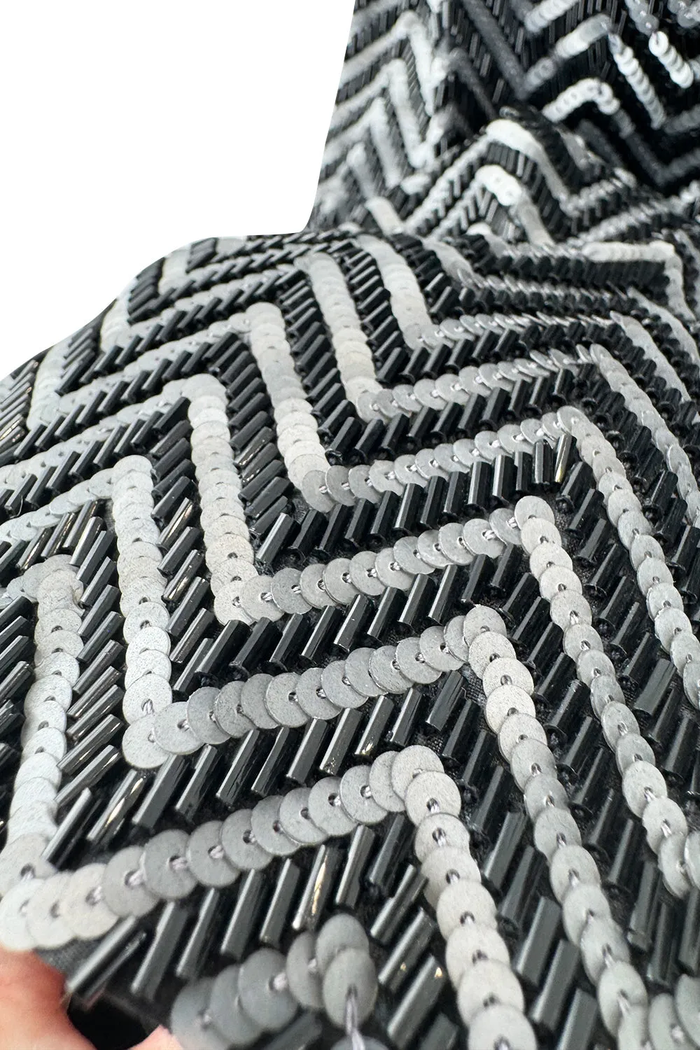 Impeccable Fall 1984 John Anthony Couture Silver & Black Chevron Hand Beaded & Sequin Jacket