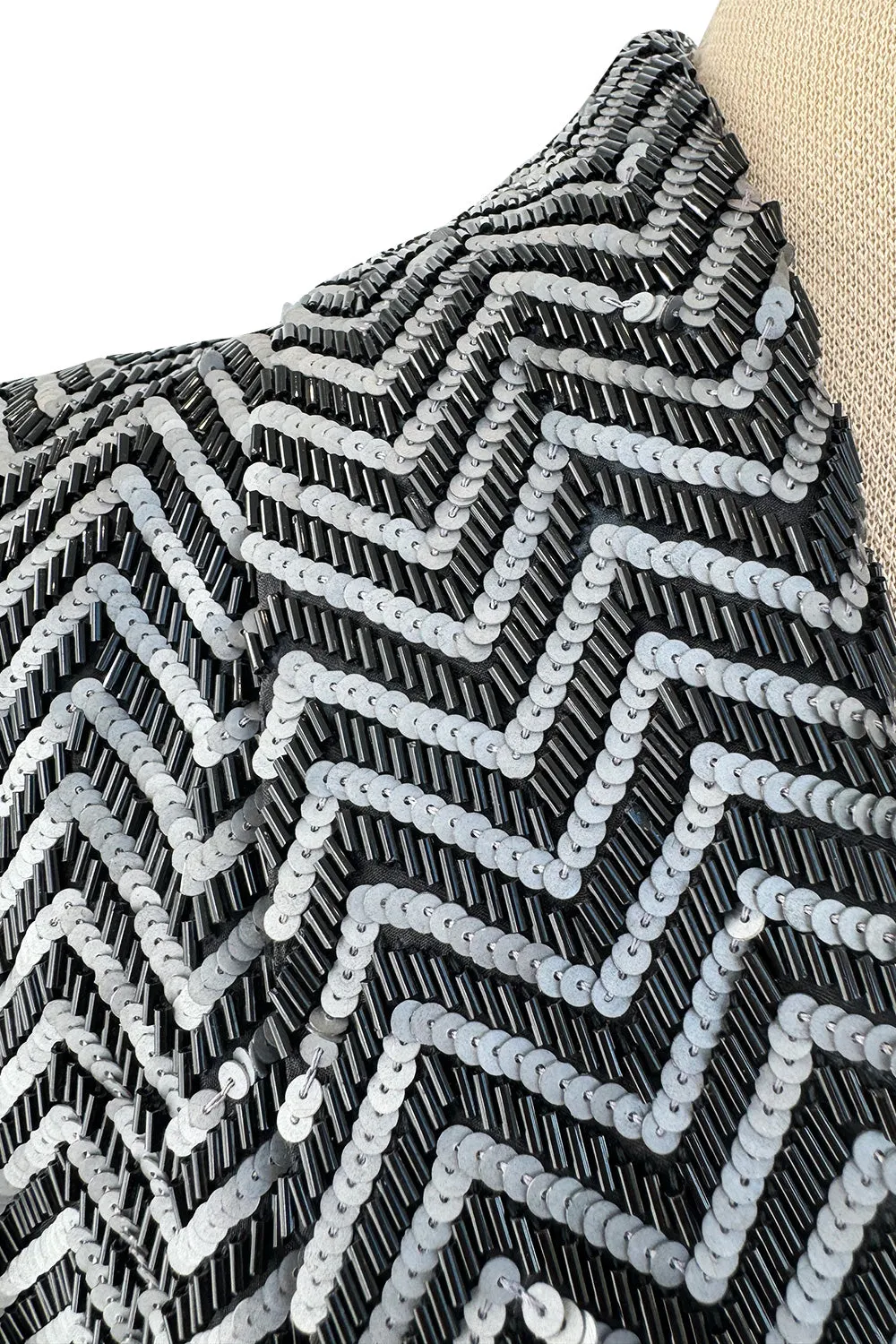 Impeccable Fall 1984 John Anthony Couture Silver & Black Chevron Hand Beaded & Sequin Jacket