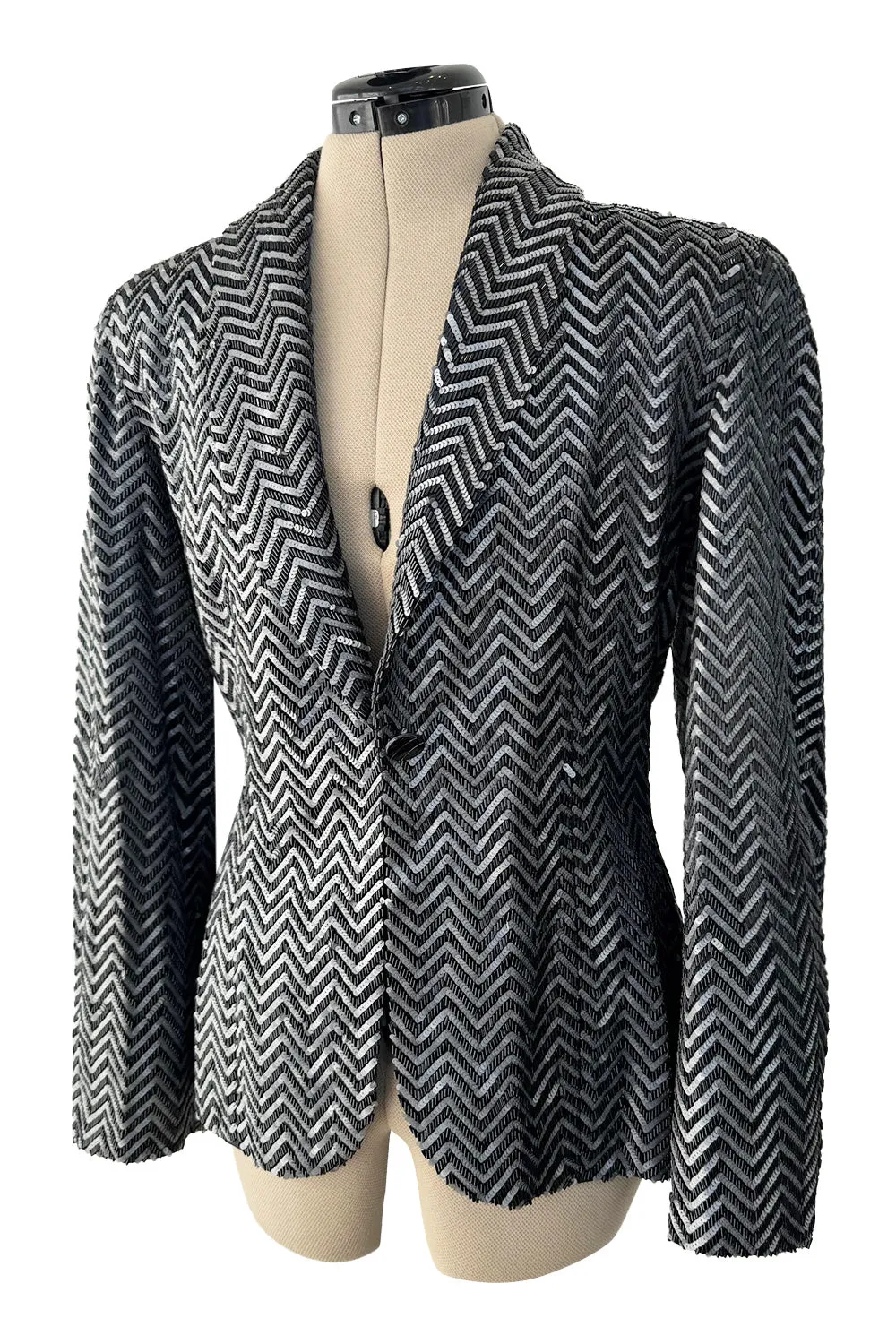 Impeccable Fall 1984 John Anthony Couture Silver & Black Chevron Hand Beaded & Sequin Jacket