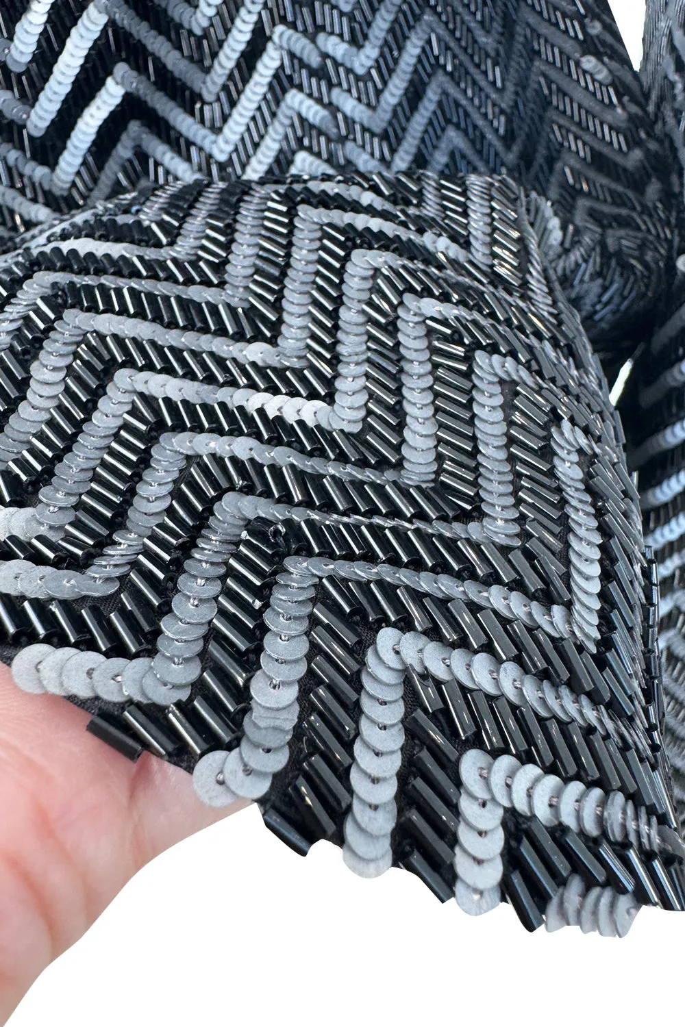 Impeccable Fall 1984 John Anthony Couture Silver & Black Chevron Hand Beaded & Sequin Jacket
