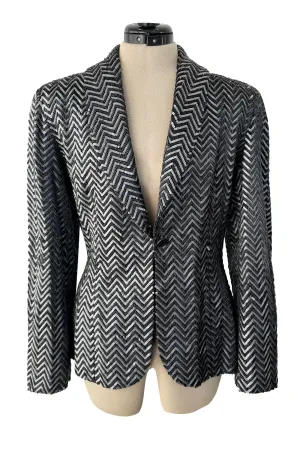 Impeccable Fall 1984 John Anthony Couture Silver & Black Chevron Hand Beaded & Sequin Jacket