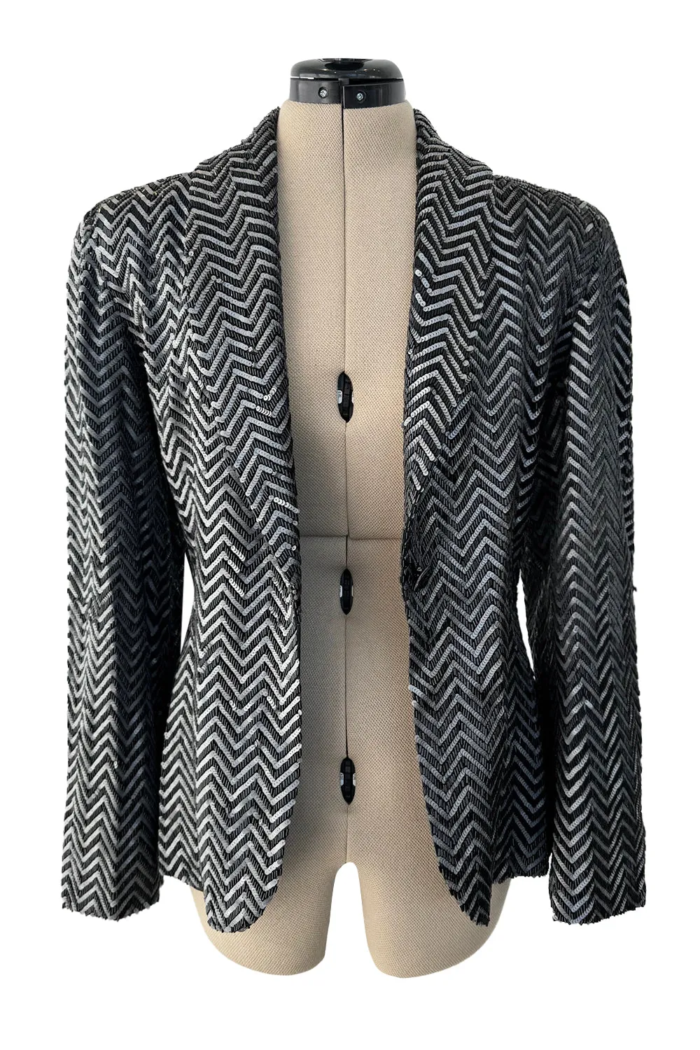 Impeccable Fall 1984 John Anthony Couture Silver & Black Chevron Hand Beaded & Sequin Jacket